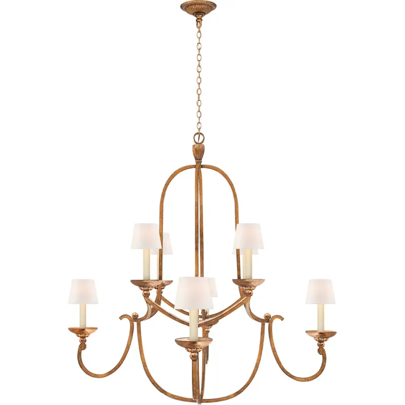 Chapman & Myers Flemish 8 Light 37.75 inch Gilded Iron Chandelier Ceiling Light in Linen, Medium