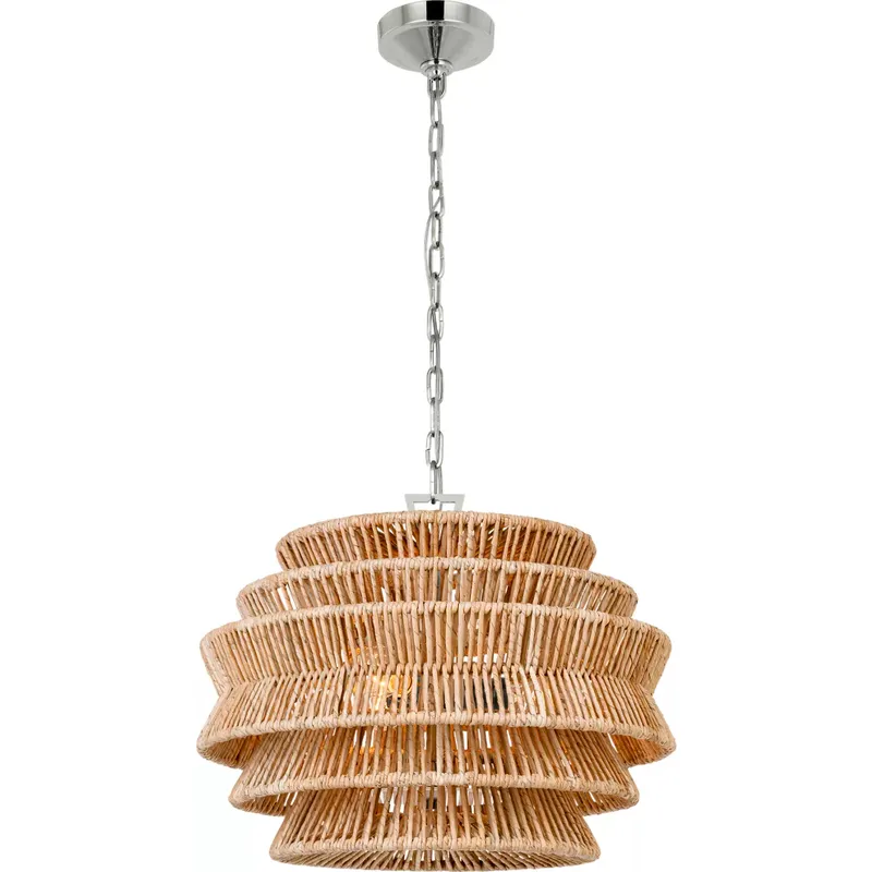 Chapman & Myers Antigua LED 22 inch Polished Nickel and Natural Abaca Drum Chandelier Ceiling Light, Small