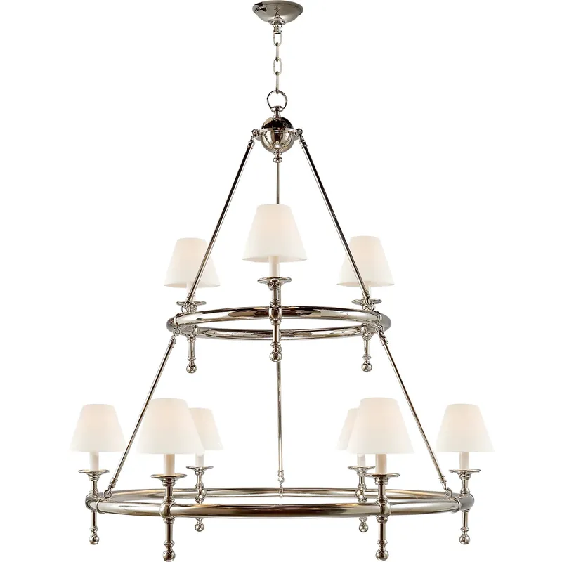 Chapman & Myers Classic2 9 Light 45 inch Polished Nickel Two-Tier Ring Chandelier Ceiling Light in Linen