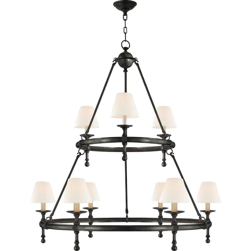 Chapman & Myers Classic2 9 Light 45 inch Bronze Two-Tier Ring Chandelier Ceiling Light in Linen