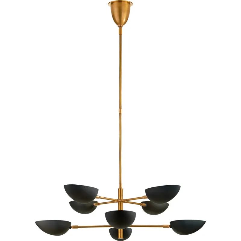 AERIN Graphic 8 Light 38 inch Hand-Rubbed Antique Brass Two-Tier Chandelier Ceiling Light in Black, Large