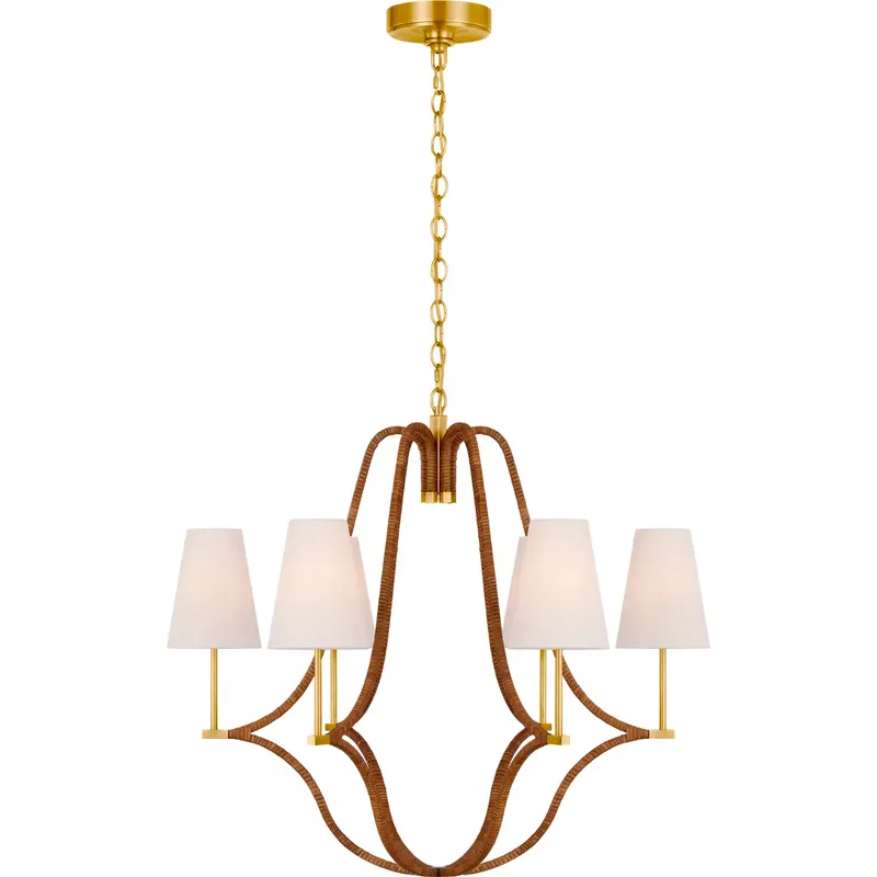 Chapman & Myers Biscayne LED 30.25 inch Antique-Burnished Brass and Natural Rattan Wrapped Chandelier Ceiling Light, Large
