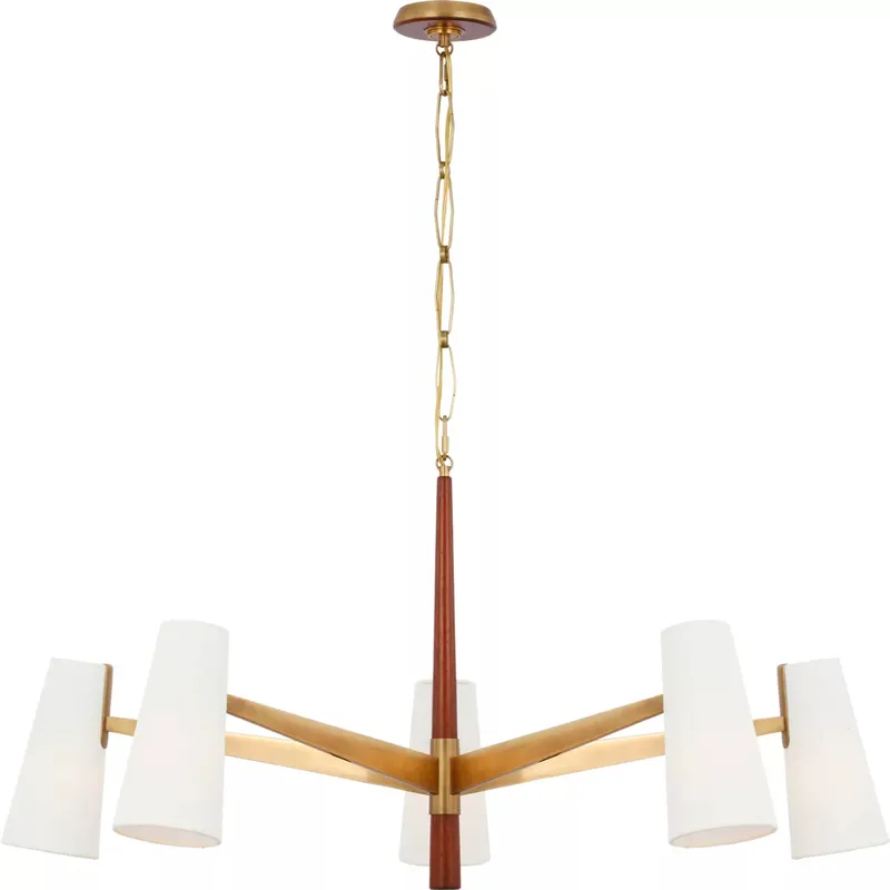 AERIN Olina LED 42 inch Hand-Rubbed Antique Brass and Mahogany Chandelier Ceiling Light