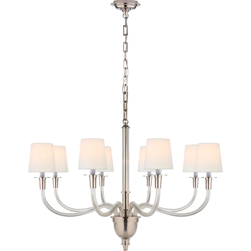Thomas O'Brien Vivian 8 Light 36 inch Polished Nickel One-Tier Chandelier Ceiling Light in Linen, Large