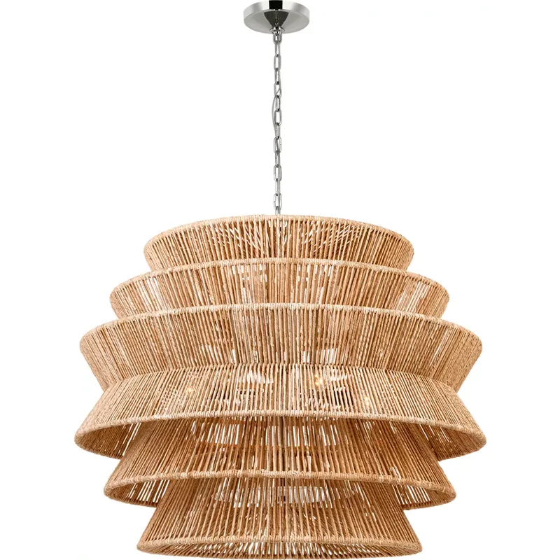 Chapman & Myers Antigua LED 42 inch Polished Nickel and Natural Abaca Drum Chandelier Ceiling Light, XL