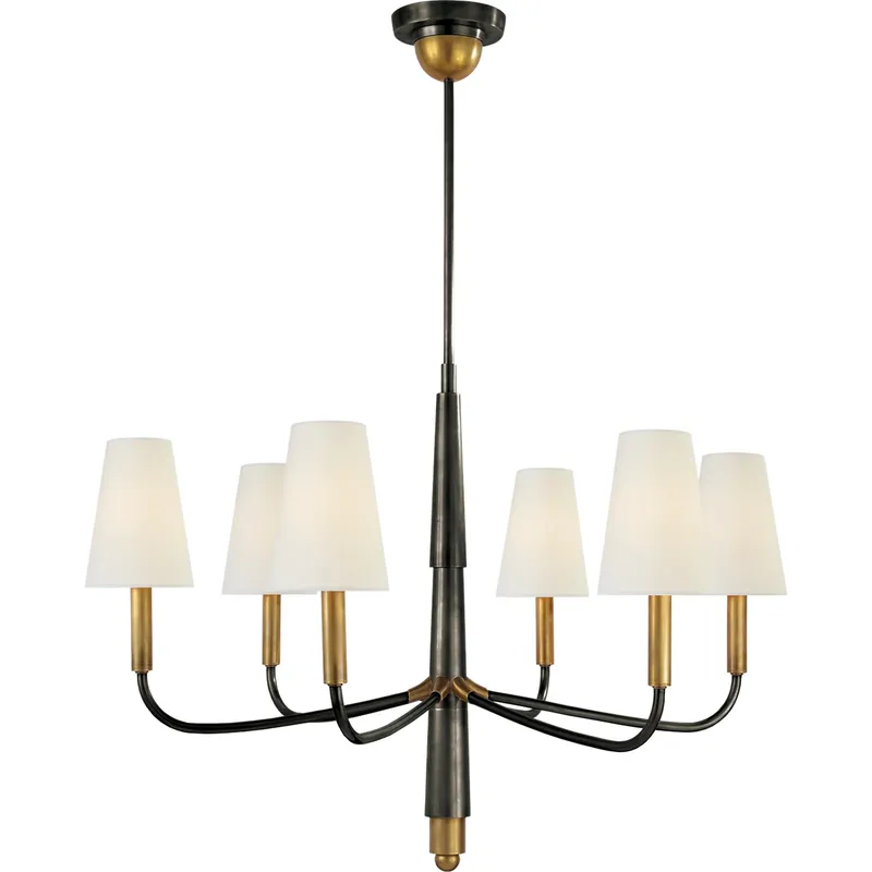 Thomas O'Brien Farlane 6 Light 34 inch Bronze with Antique Brass Chandelier Ceiling Light in Linen, Bronze and Hand-Rubbed Antique Brass, Small