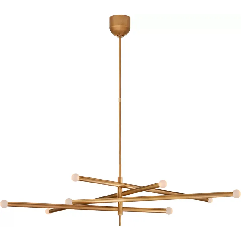 Kelly Wearstler Rousseau LED 53.25 inch Antique-Burnished Brass Articulating Chandelier Ceiling Light in Etched Crystal Orb, Grande