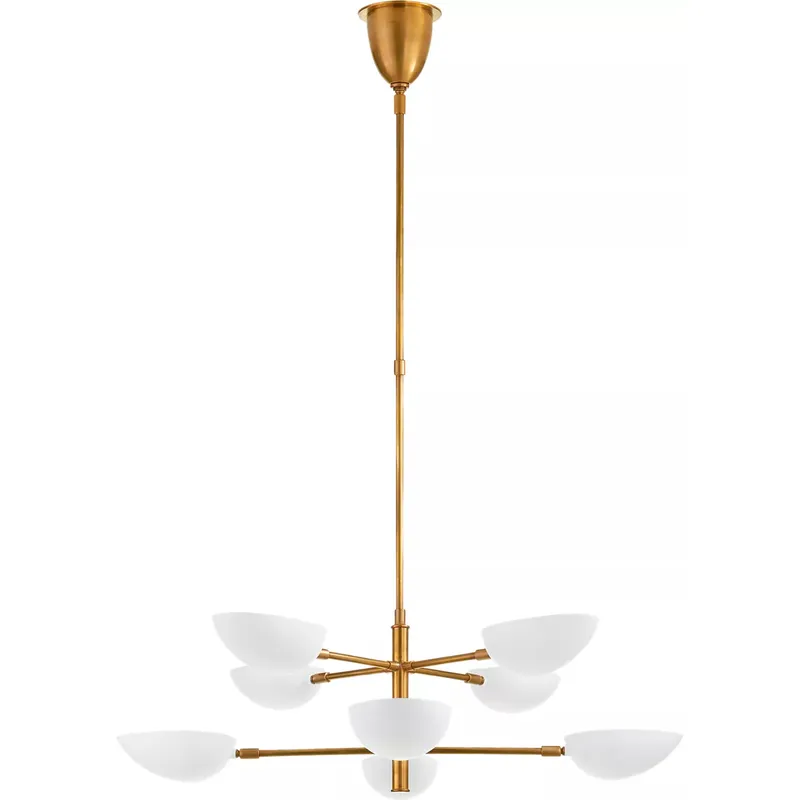 AERIN Graphic 8 Light 38 inch Hand-Rubbed Antique Brass Two-Tier Chandelier Ceiling Light in Matte White, Large