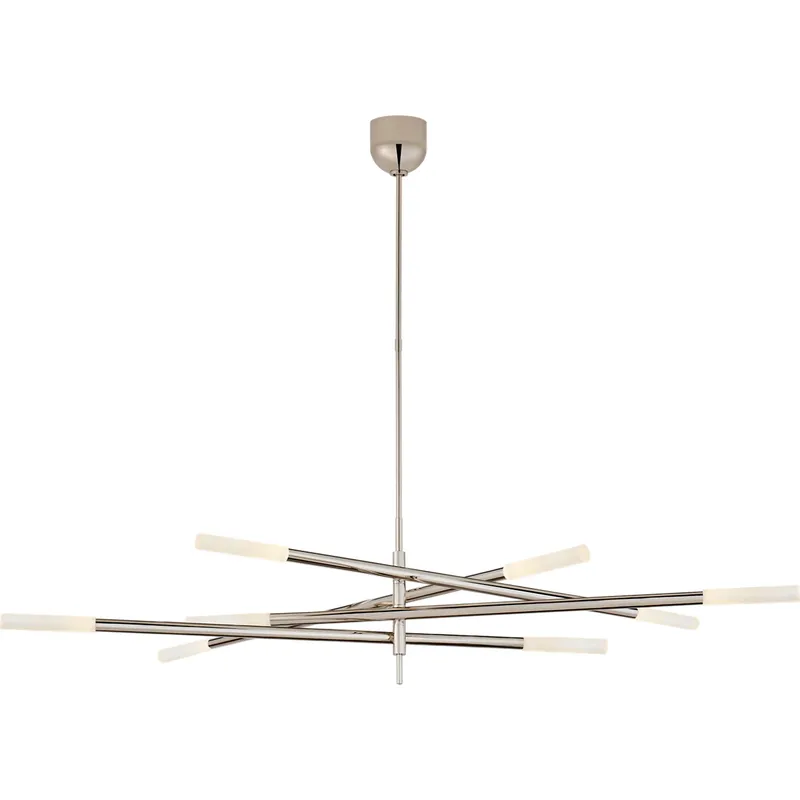Kelly Wearstler Rousseau LED 65 inch Polished Nickel Articulating Chandelier Ceiling Light in Etched Crystal, Grande