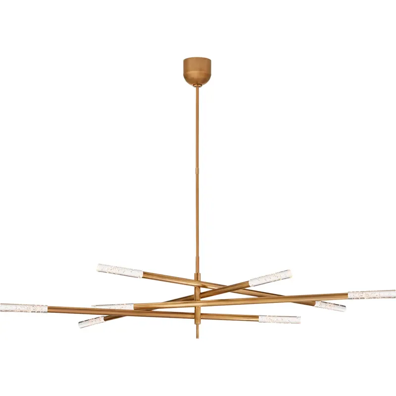 Kelly Wearstler Rousseau LED 65 inch Antique-Burnished Brass Articulating Chandelier Ceiling Light in Seeded Glass, Grande