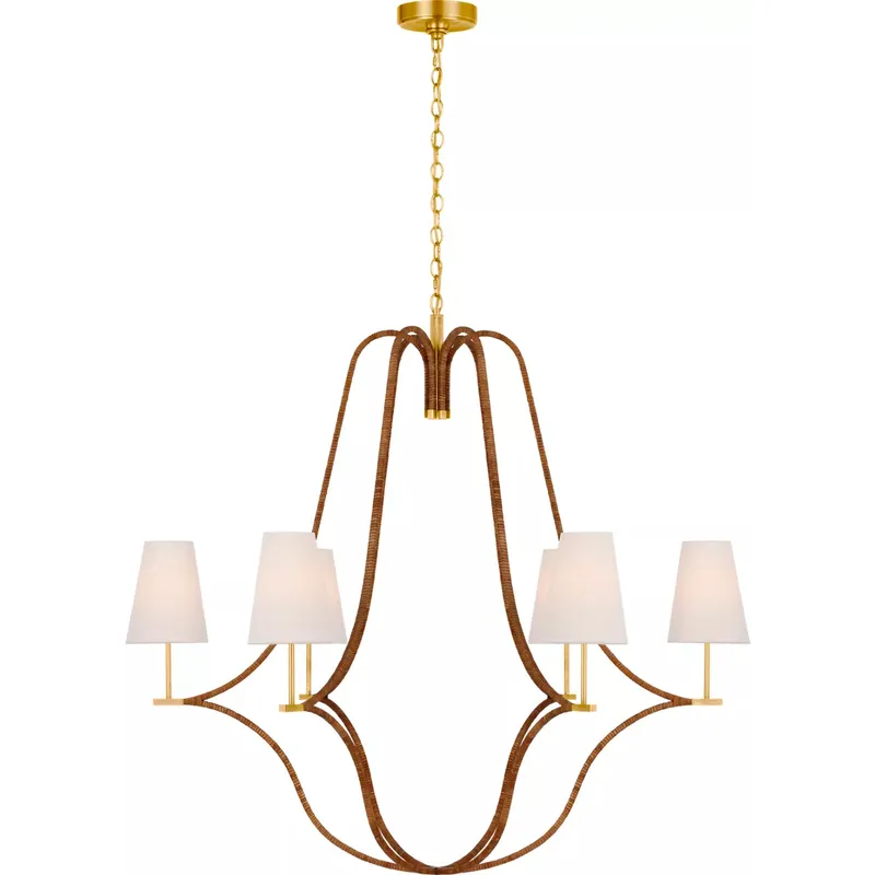 Chapman & Myers Biscayne LED 45.75 inch Antique-Burnished Brass and Natural Rattan Wrapped Chandelier Ceiling Light, Extra Large