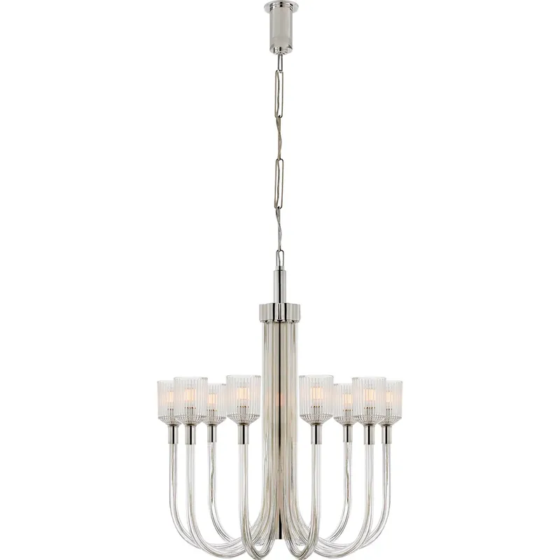 Kelly Wearstler Reverie 10 Light 30 inch Clear Ribbed Glass and Polished Nickel Single Tier Chandelier Ceiling Light in Clear Glass and Polished Nickel, Medium