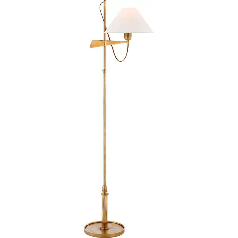 J. Randall Powers Hargett 50 inch 60 watt Hand-Rubbed Antique Brass Bridge Arm Floor Lamp Portable Light in Linen