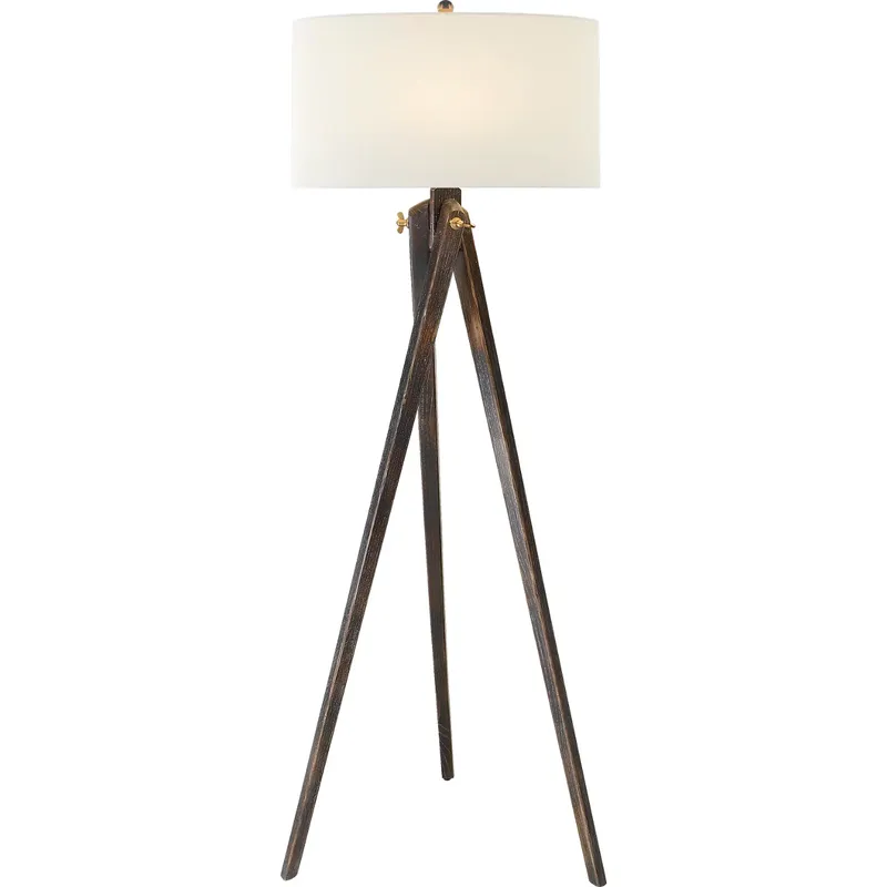 Chapman & Myers Tripod 61 inch 150 watt Tudor Brown Stain Floor Lamp Portable Light in Linen
