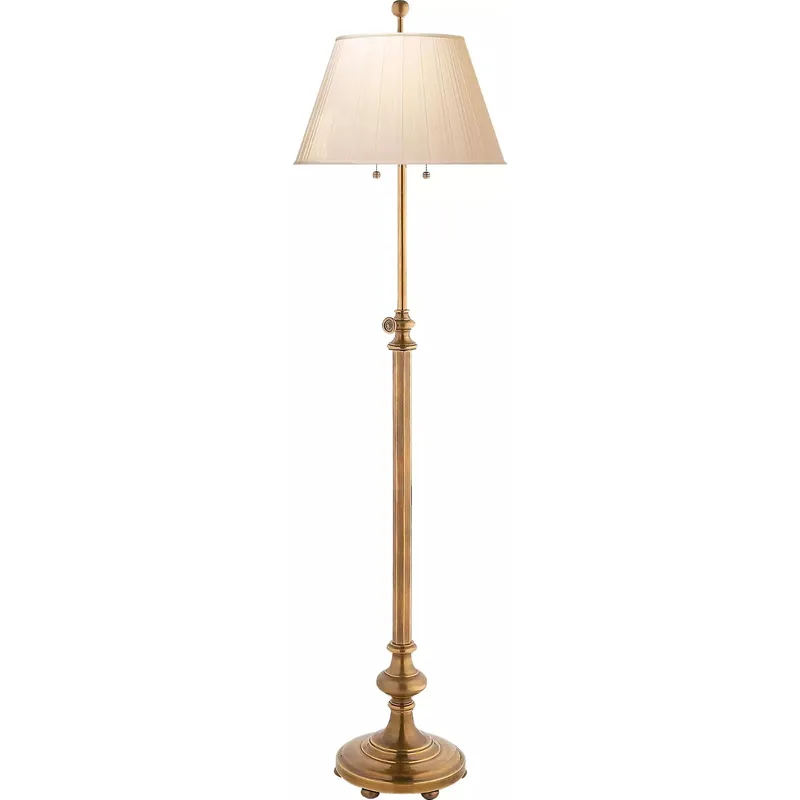 Chapman & Myers Overseas 47 inch 60 watt Antique-Burnished Brass Adjustable Club Floor Lamp Portable Light in Silk Pleat