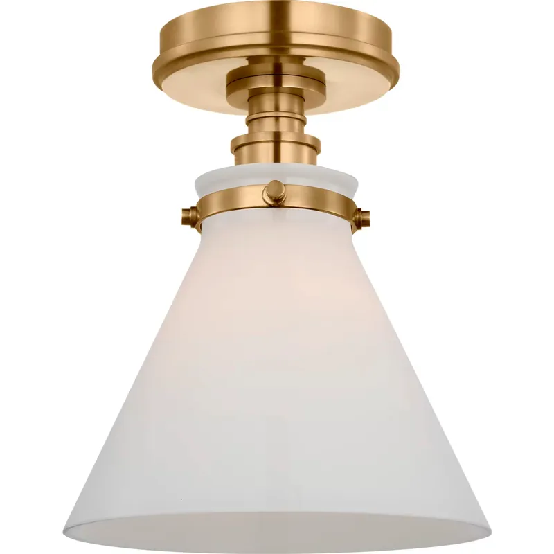 Chapman & Myers Parkington LED 8.5 inch Antique-Burnished Brass Conical Flush Mount Ceiling Light in White Glass