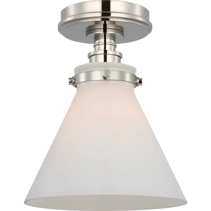 Chapman & Myers Parkington LED 8.5 inch Polished Nickel Conical Flush Mount Ceiling Light in White Glass