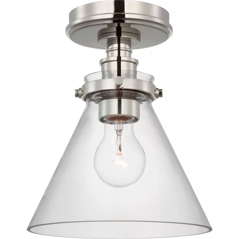 Chapman & Myers Parkington LED 8.5 inch Polished Nickel Conical Flush Mount Ceiling Light in Clear Glass