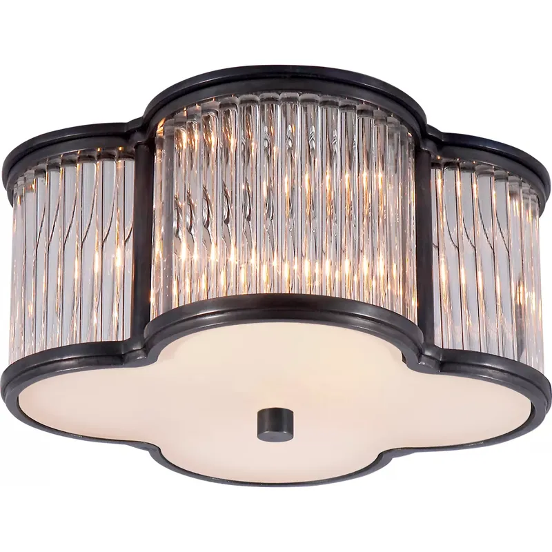 Alexa Hampton Basil 2 Light 11.25 inch Gun Metal and Clear Glass Rods with Frosted Glass Flush Mount Ceiling Light in Gun Metal with Clear Glass, Small