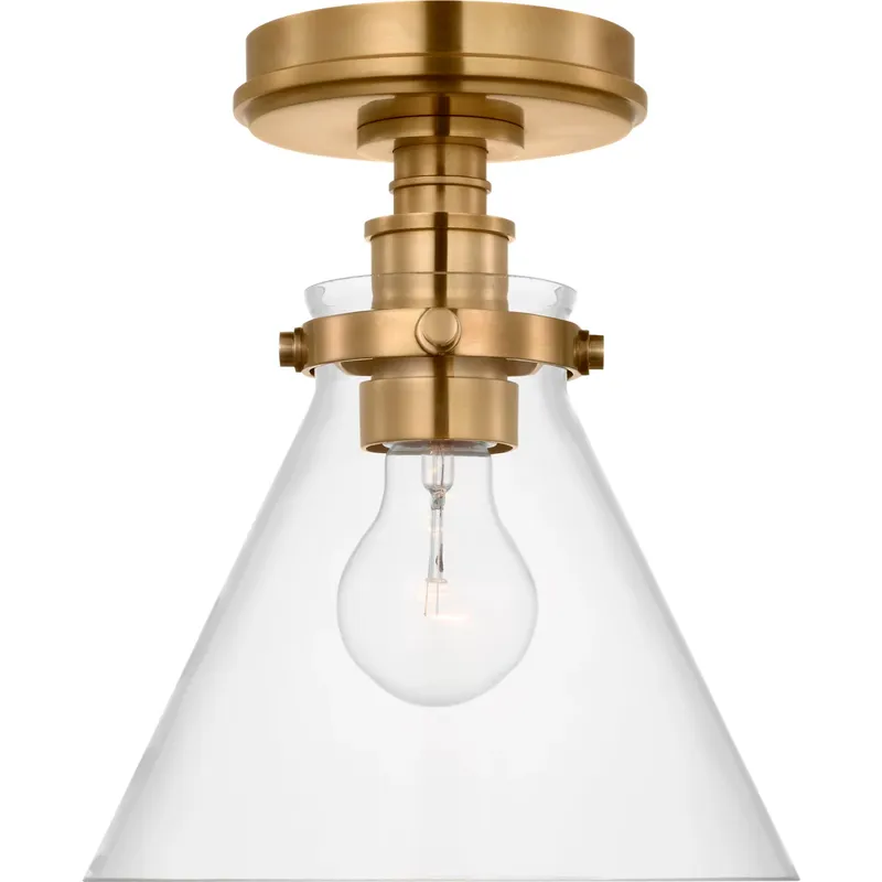 Chapman & Myers Parkington LED 8.5 inch Antique-Burnished Brass Conical Flush Mount Ceiling Light in Clear Glass