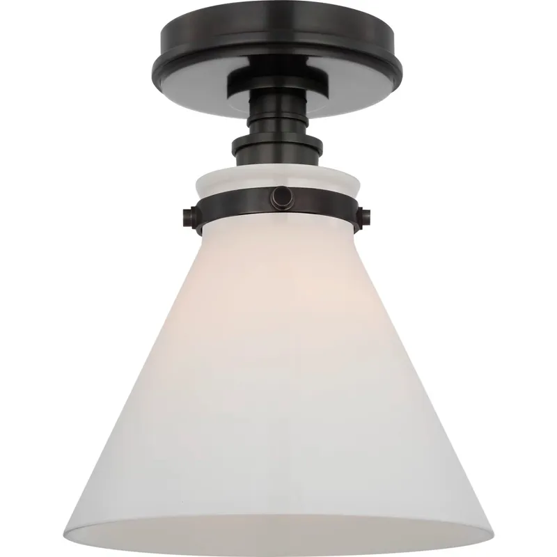 Chapman & Myers Parkington LED 8.5 inch Bronze Conical Flush Mount Ceiling Light in White Glass