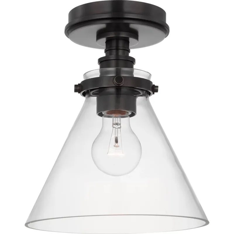 Chapman & Myers Parkington LED 8.5 inch Bronze Conical Flush Mount Ceiling Light in Clear Glass