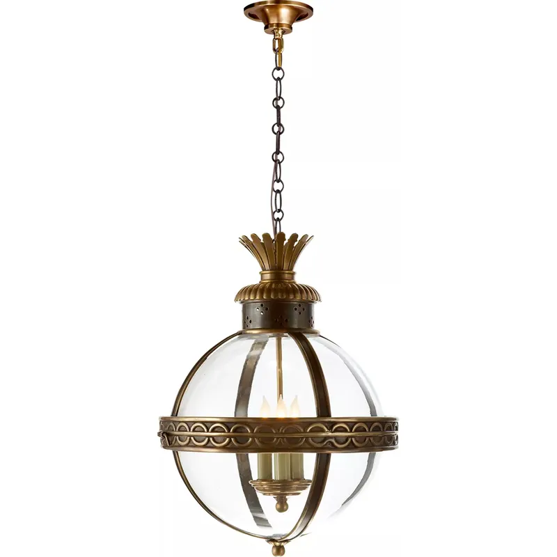 Chapman & Myers Crown Top Globe 3 Light 15 inch Bronze with Antique Brass Lantern Pendant Ceiling Light in Clear Glass, Bronze and Antique Burnished Brass