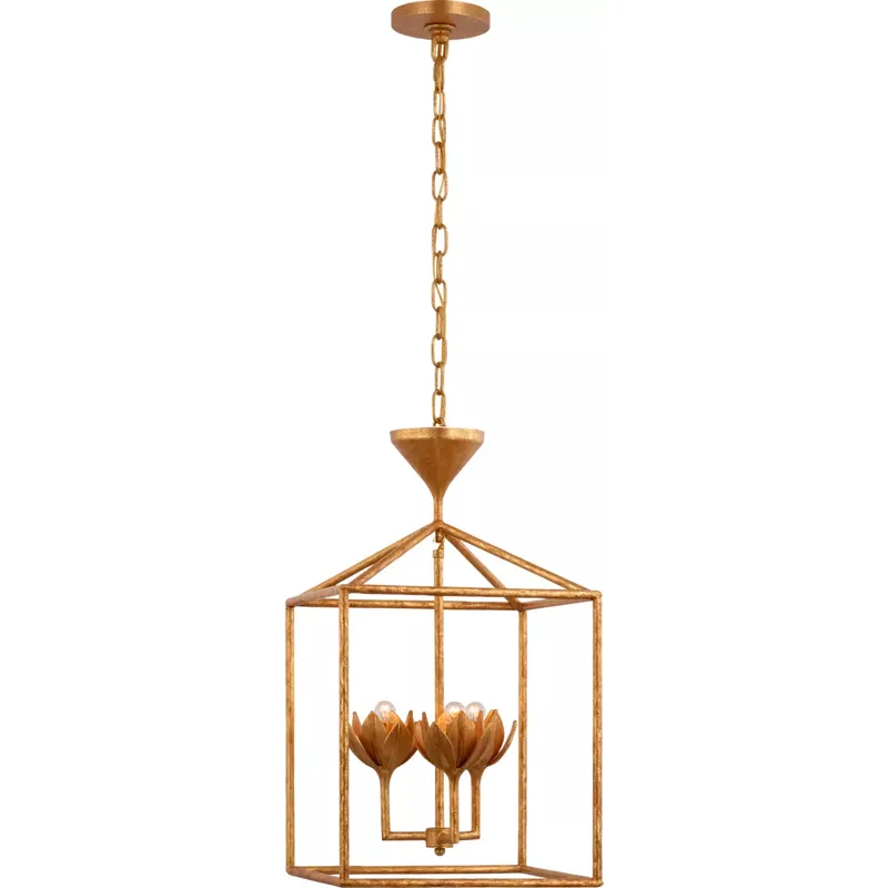 Julie Neill Alberto LED 14 inch Antique Gold Leaf Open Cage Lantern Ceiling Light, Small