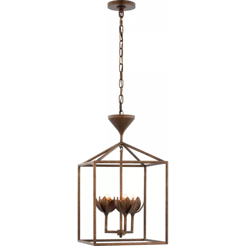 Julie Neill Alberto LED 14 inch Antique Bronze Leaf Open Cage Lantern Ceiling Light, Small