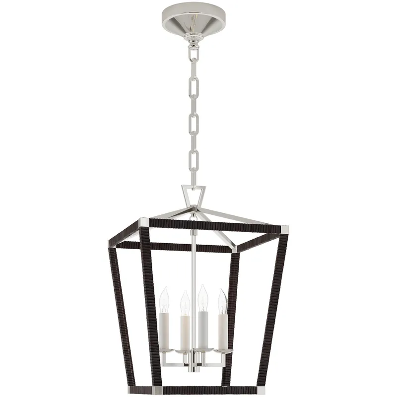 Chapman & Myers Darlana5 LED 12.5 inch Polished Nickel and Black Rattan Wrapped Lantern Ceiling Light, Small