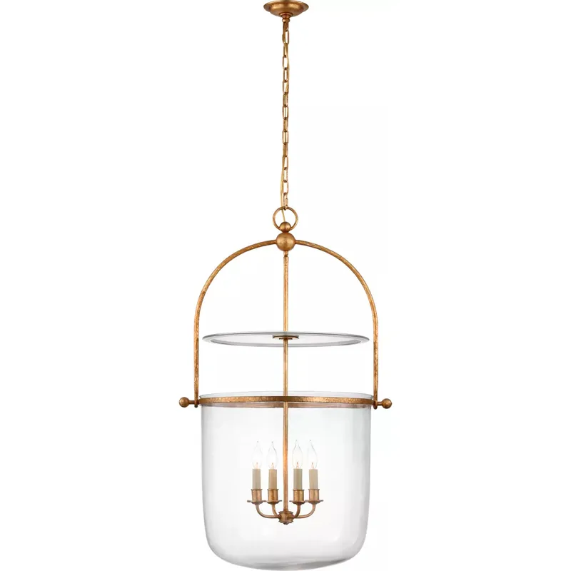 Chapman & Myers Lorford 4 Light 25 inch Gilded Iron Bell Lantern Ceiling Light in Clear Glass, Large
