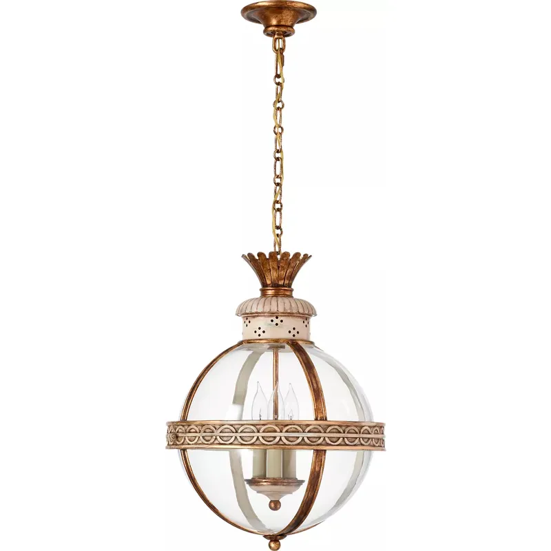 Chapman & Myers Crown Top Globe 3 Light 15 inch Antique White Lantern Pendant Ceiling Light in Antique White Paint, Clear Glass