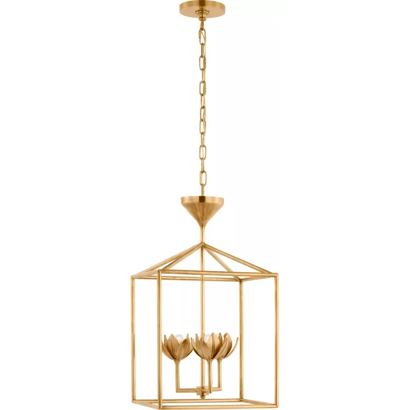 Julie Neill Alberto LED 14 inch Antique-Burnished Brass Open Cage Lantern Pendant Ceiling Light, Small