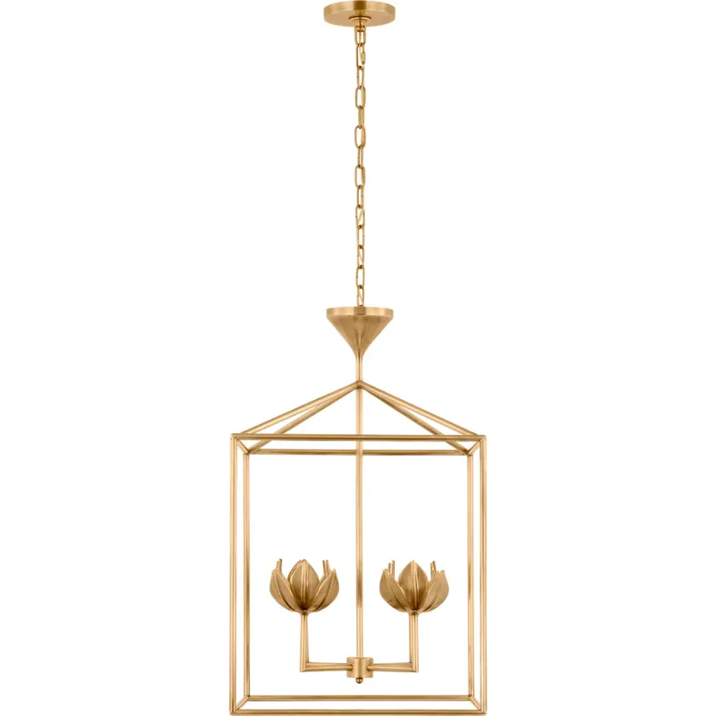 Julie Neill Alberto LED 18 inch Antique-Burnished Brass Open Cage Lantern Pendant Ceiling Light, Medium