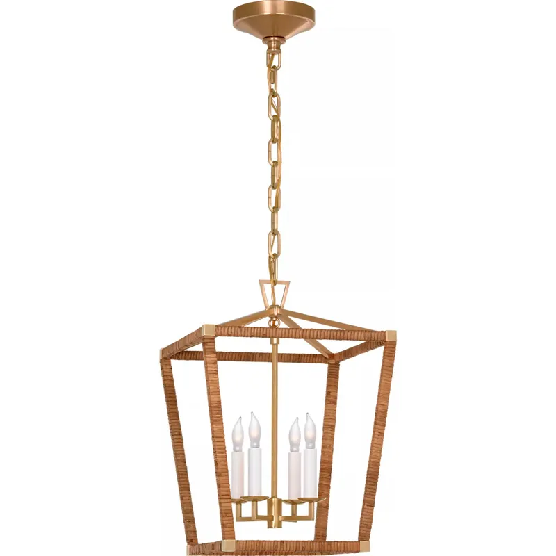 Chapman & Myers Darlana5 LED 12.5 inch Antique-Burnished Brass and Natural Rattan Wrapped Lantern Ceiling Light, Small