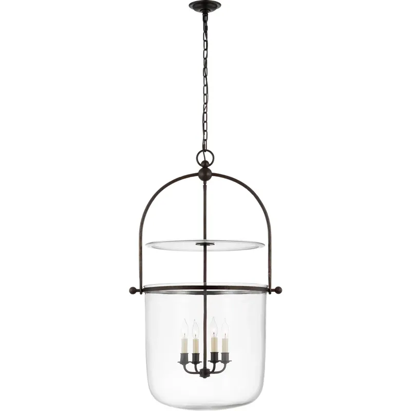 Chapman & Myers Lorford 4 Light 25 inch Aged Iron Bell Lantern Ceiling Light in Clear Glass, Large