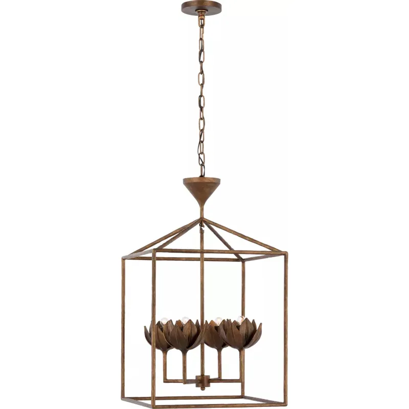 Julie Neill Alberto LED 18 inch Antique Bronze Leaf Open Cage Lantern Ceiling Light, Medium