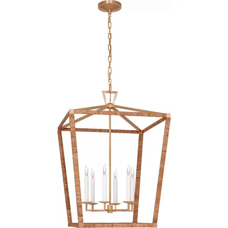 Chapman & Myers Darlana5 LED 29 inch Antique-Burnished Brass and Natural Rattan Wrapped Lantern Ceiling Light, XL