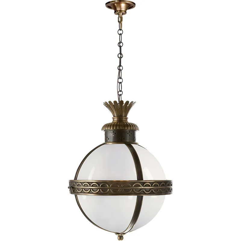 E. F. Chapman Crown Top 3 Light 15 inch Bronze with Antique Brass Accents Foyer Pendant Ceiling Light in White Glass, Bronze and Antique Burnished Brass
