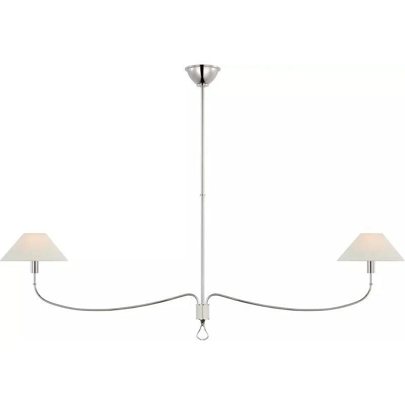 Amber Lewis Griffin LED 62 inch Polished Nickel and Parchment Leather Linear Chandelier Ceiling Light, Grande
