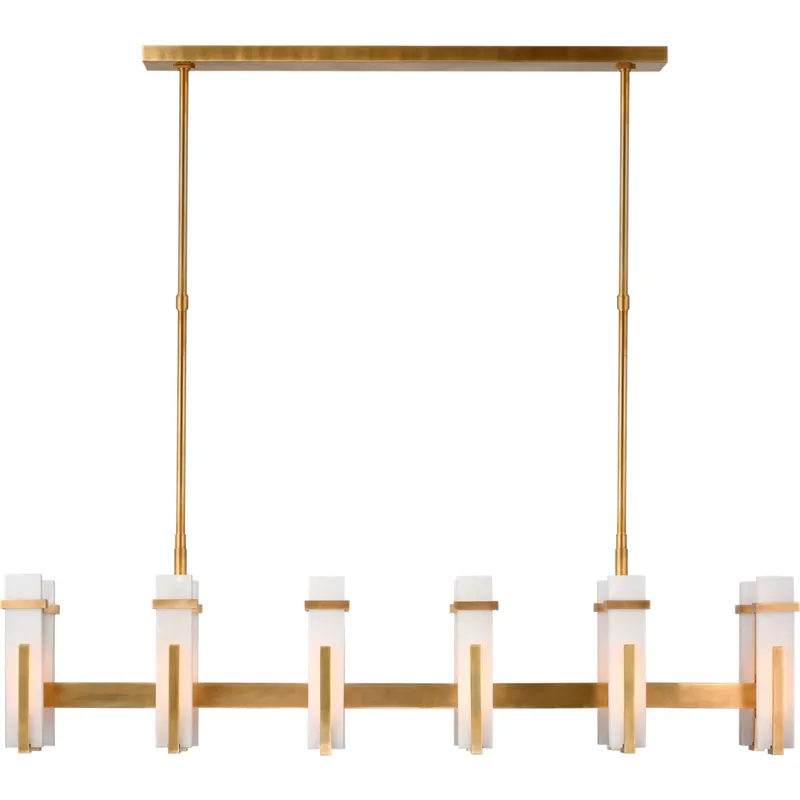 Ian K. Fowler Malik LED 54.75 inch Hand-Rubbed Antique Brass Linear Chandelier Ceiling Light in Alabaster, Large