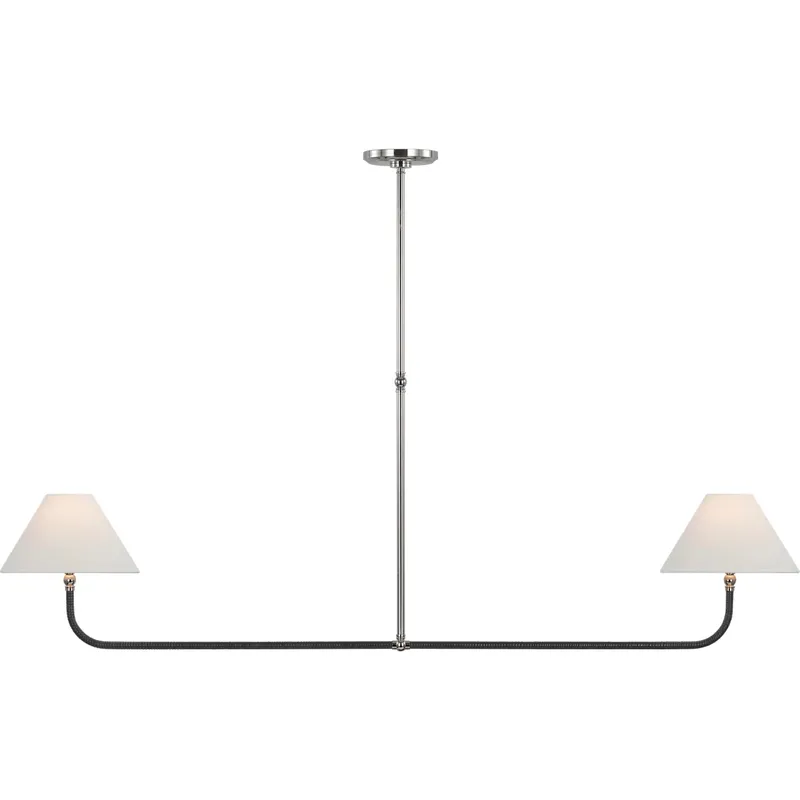 Chapman & Myers Basden LED 63 inch Polished Nickel and Black Rattan Linear Chandelier Ceiling Light, Extra Large
