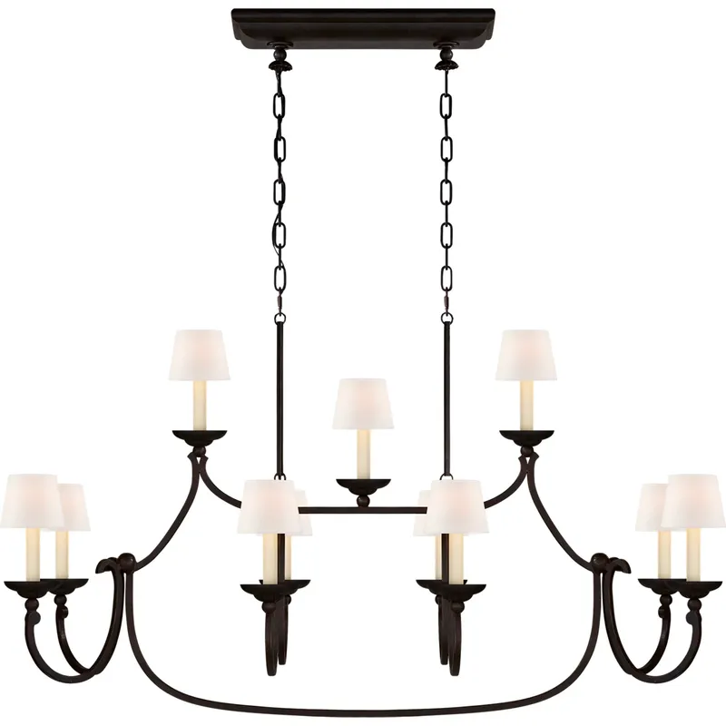 Chapman & Myers Flemish 11 Light 51.25 inch Aged Iron Linear Pendant Ceiling Light in Linen, Large