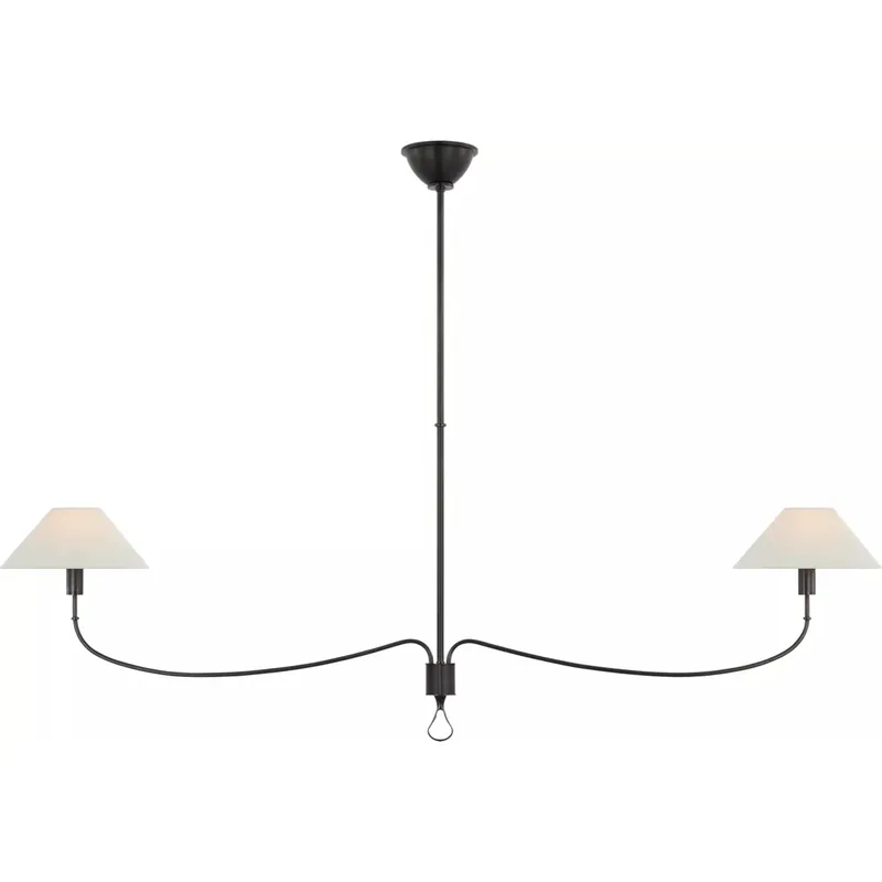 Amber Lewis Griffin LED 62 inch Bronze and Chocolate Leather Linear Chandelier Ceiling Light, Grande