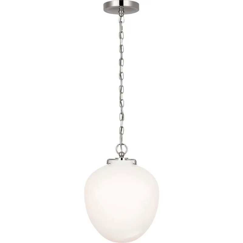 Thomas O'Brien Katie2 1 Light 10.5 inch Polished Nickel Acorn Pendant Ceiling Light in White Glass