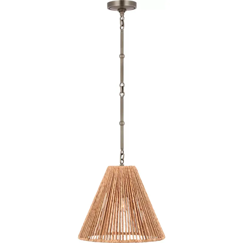 Thomas O'Brien Goodman 1 Light 15 inch Antique Nickel Hanging Shade Ceiling Light in Natural Abaca, Small