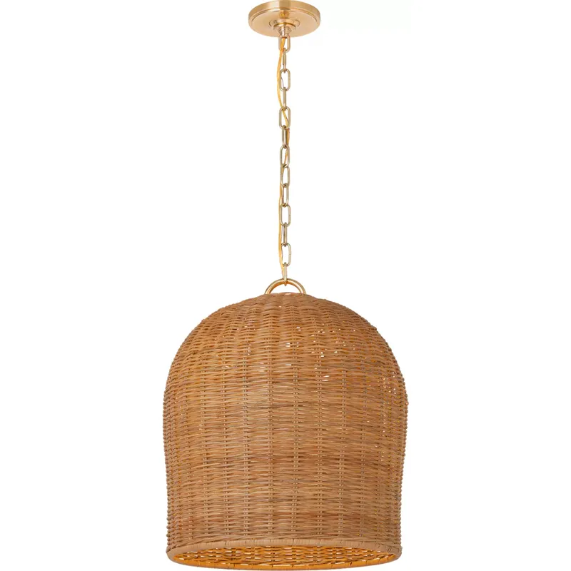 Marie Flanigan Nancy LED 18.75 inch Soft Brass Woven Hanging Shade Ceiling Light in Natural Wicker