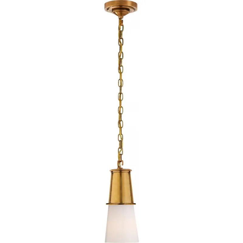 Thomas O'Brien Robinson 1 Light 4.75 inch Hand-Rubbed Antique Brass Pendant Ceiling Light in White Glass, Small