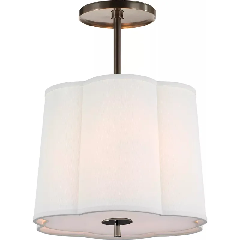 Barbara Barry Simple Scallop 3 Light 15.75 inch Bronze Hanging Shade Ceiling Light in Linen