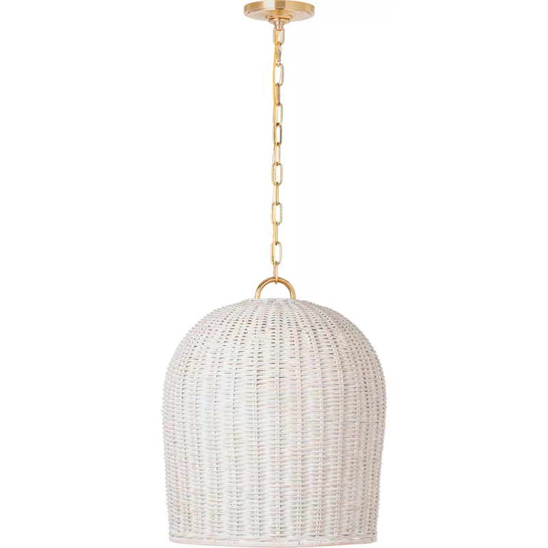 Marie Flanigan Nancy LED 18.75 inch Soft Brass Woven Hanging Shade Ceiling Light in White Wicker
